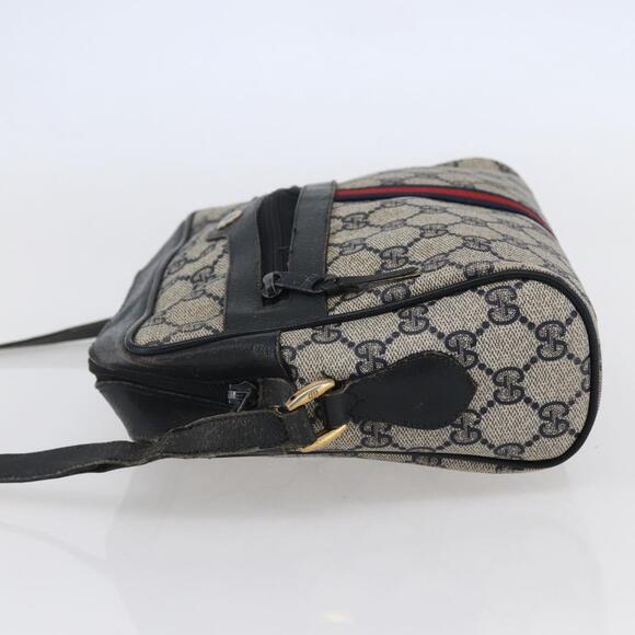 GUCCI GG Canvas Sherry Line Shoulder Bag Pvc Leather Navy Red - Picture 4 of 13